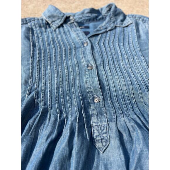 American Eagle Blouse Women Size‎ Medium Denim Jegging Fit Pleat Front Shirt - Picture 3 of 7